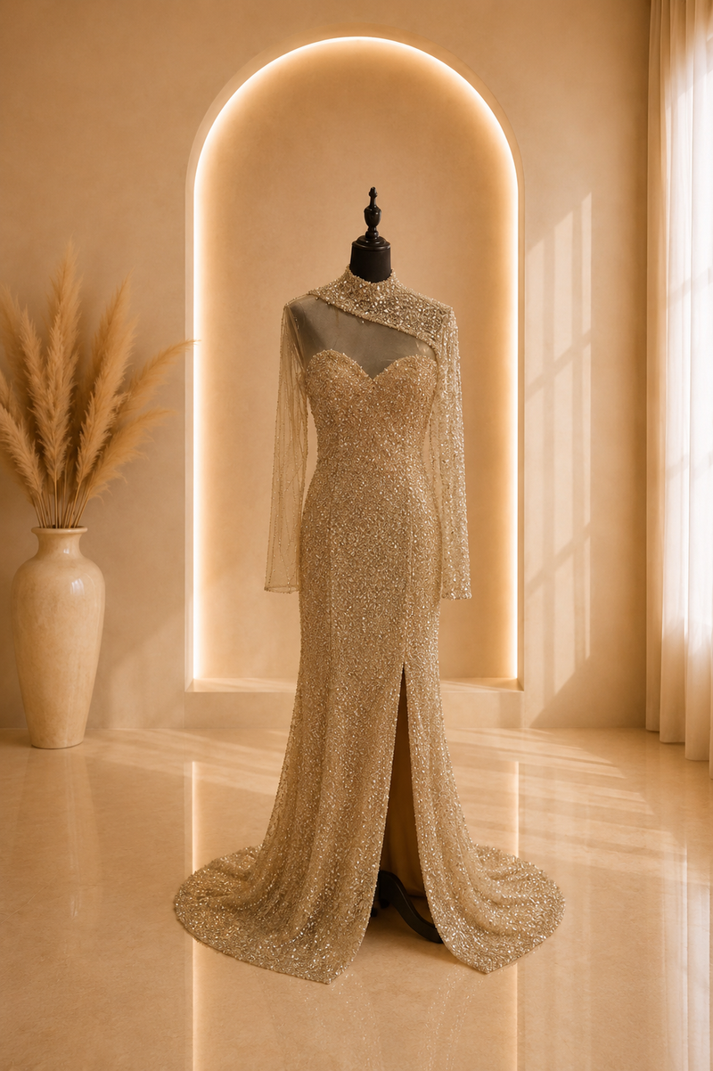 Robe 1 manche beige