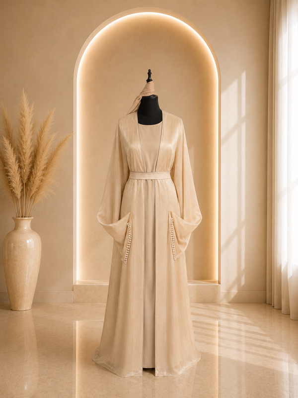 Abaya beige et blanche