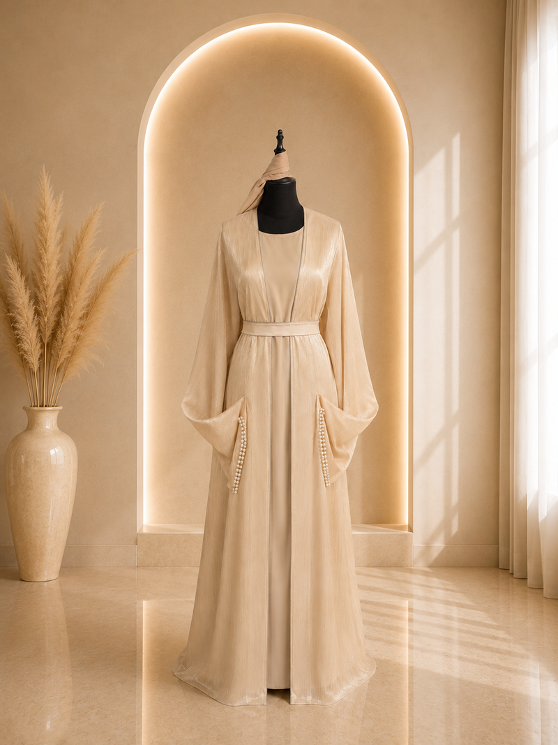 Abaya beige et blanche