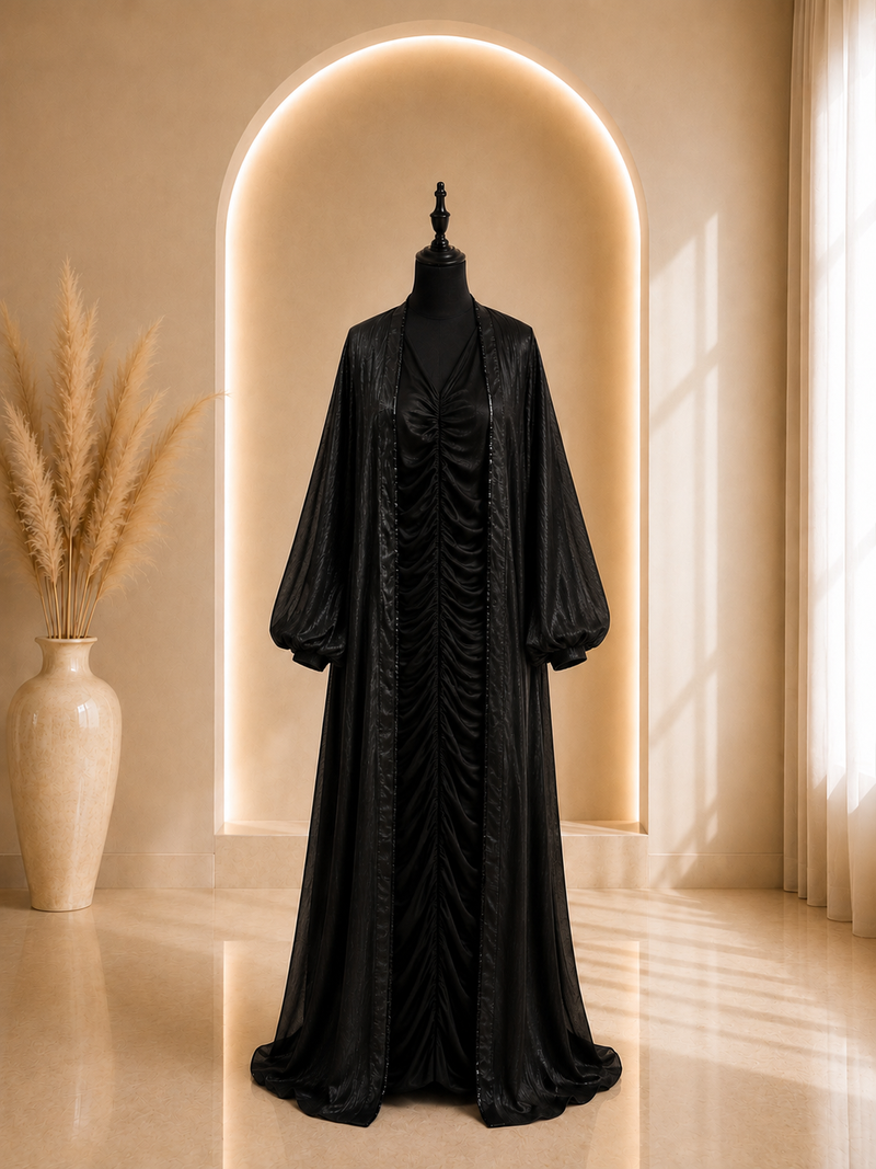 Abaya noir plissé