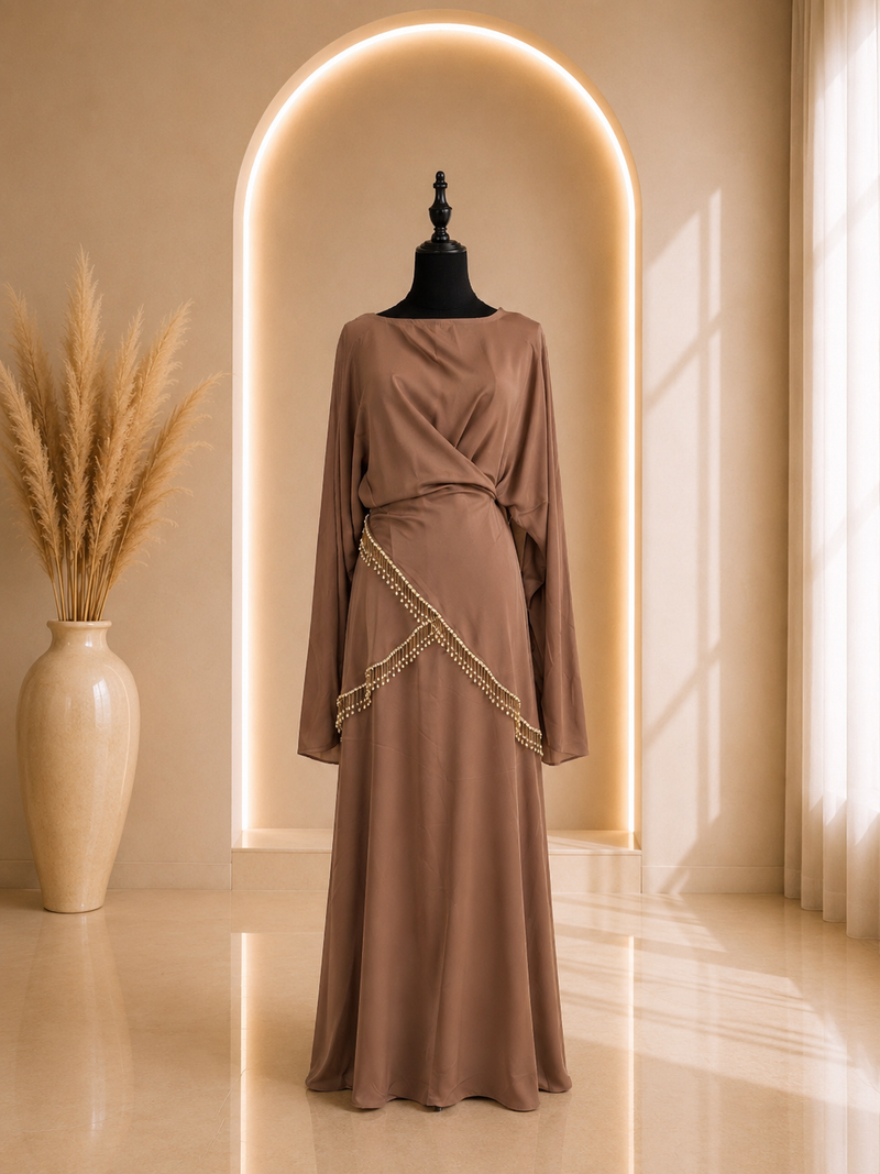 Abaya Satin Taupe