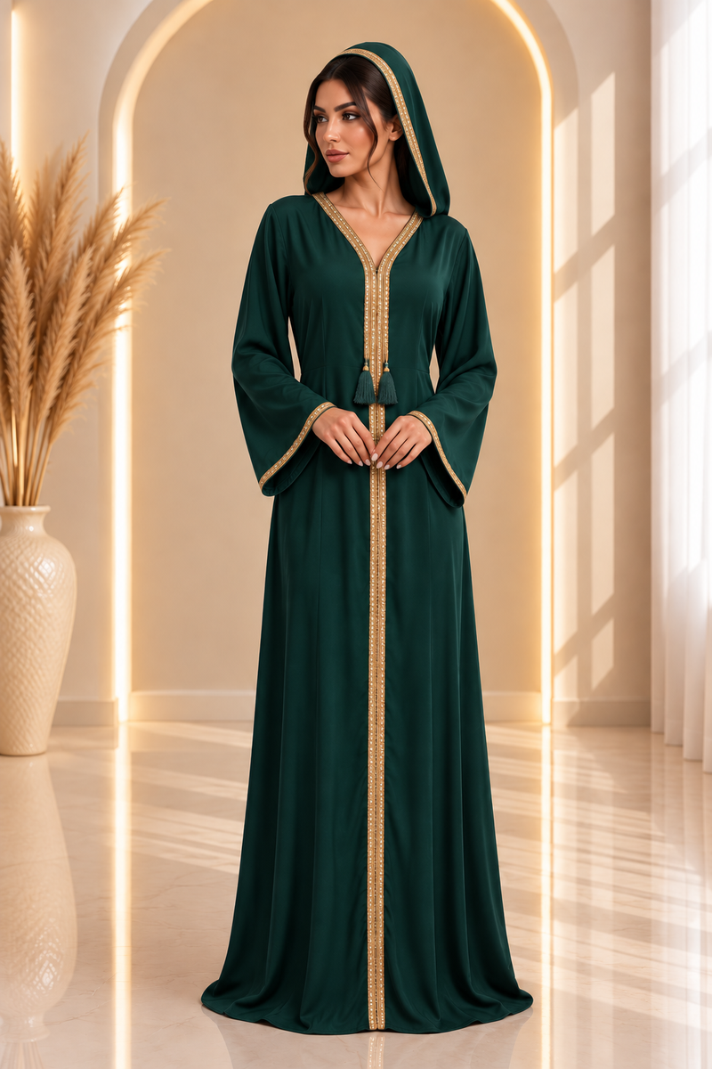 Abaya verte et or