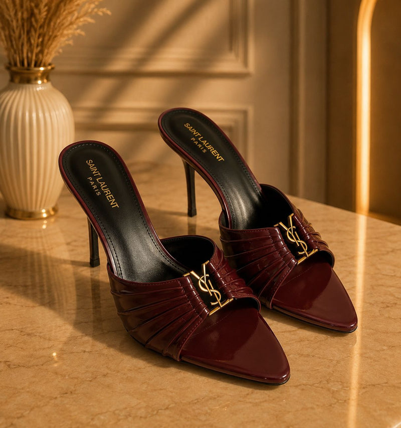 Escarpins Mules Vernis Bordeaux – Talons Aiguilles Élégance