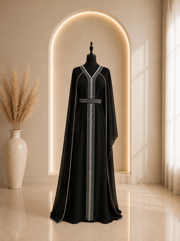 Abaya Noire à Broderies Argentées