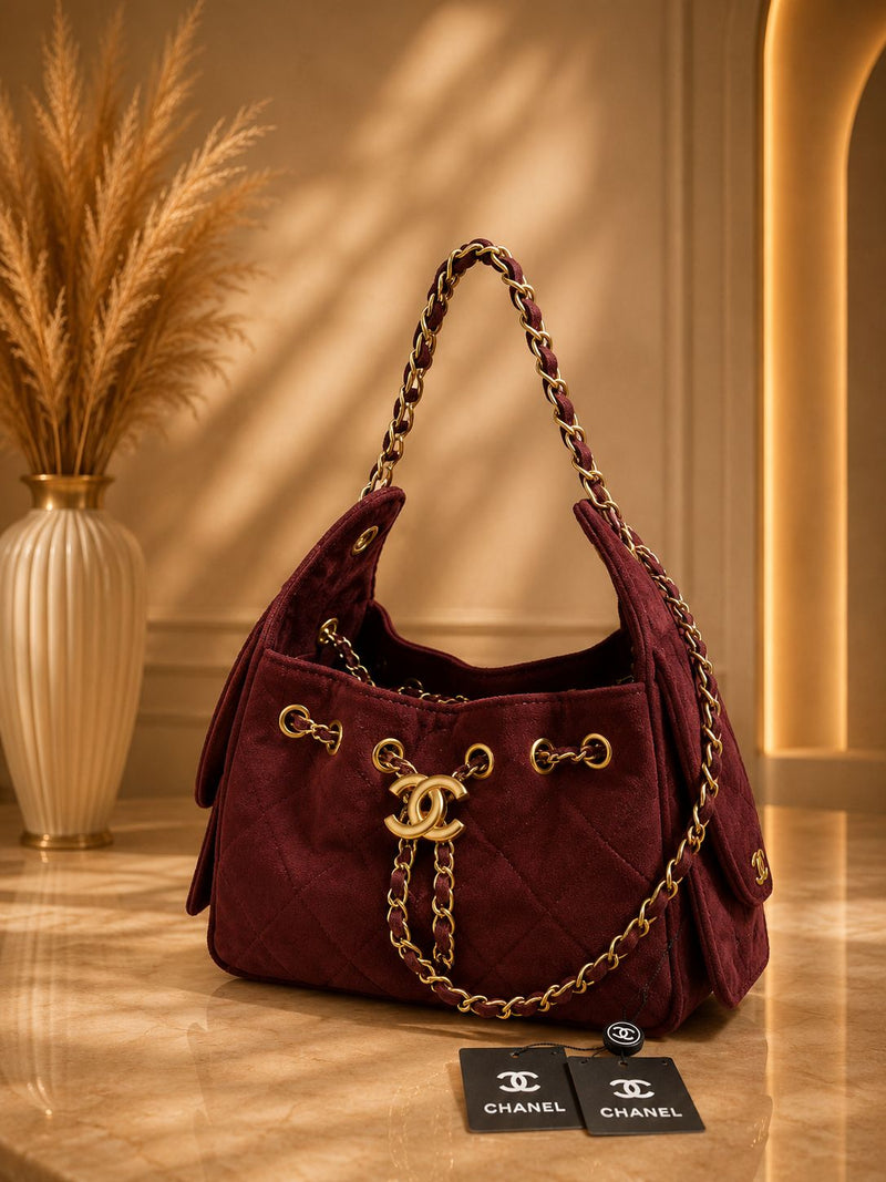 Sac à Main Velours Bordeaux Matelassé