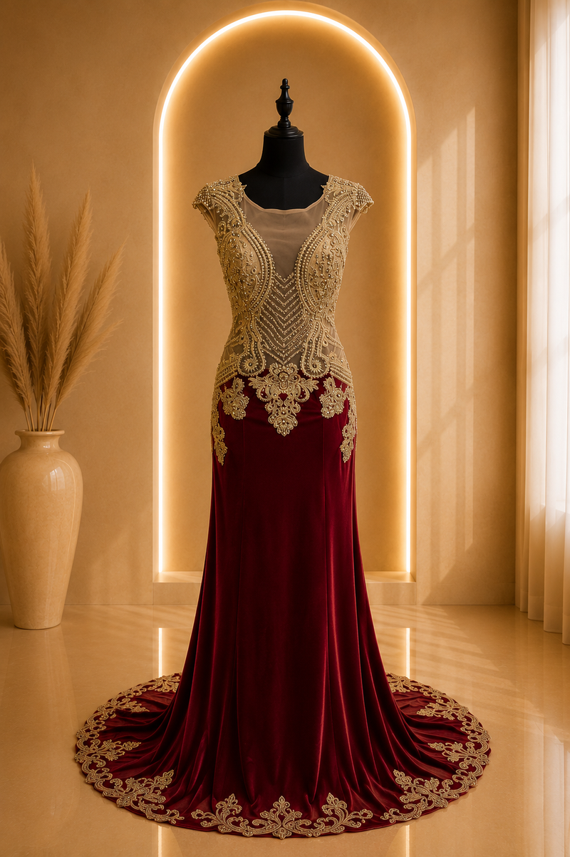 Robe velours bordeaux