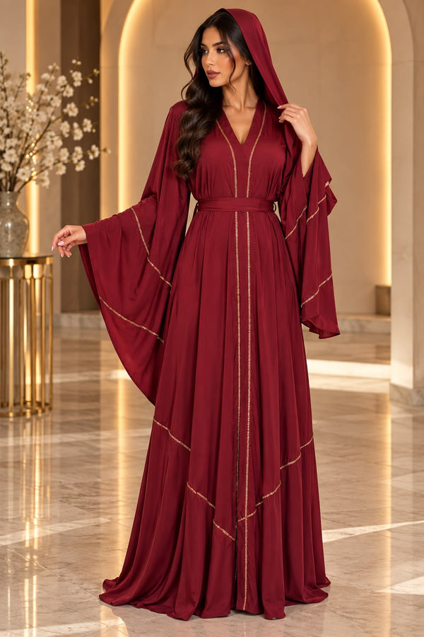 Abaya bordeaux et or