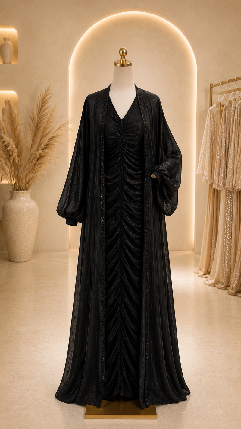 Abaya noir plissé