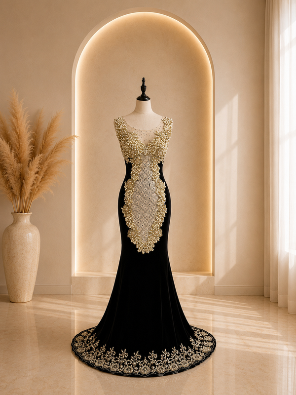 Robe velours noir et or