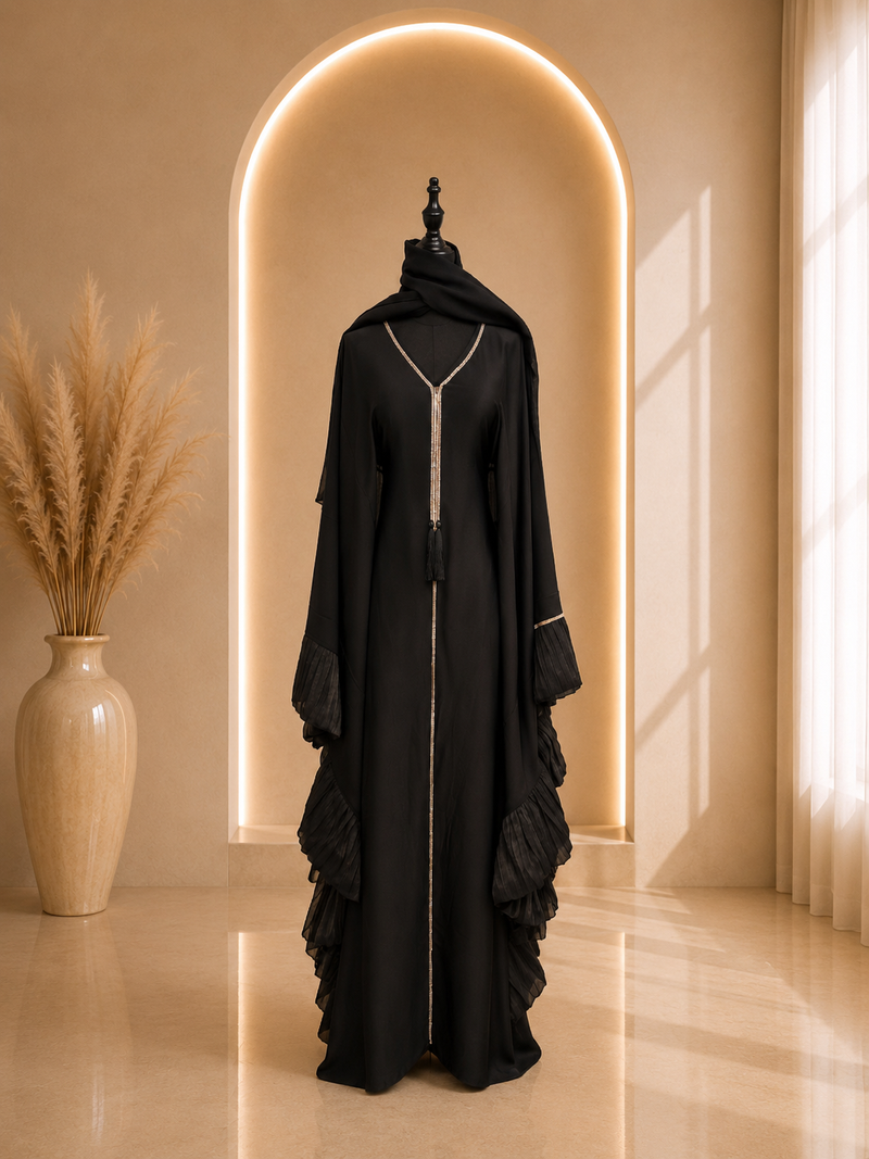 Abaya papillon noir et or