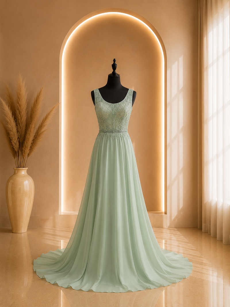 Robe, princesse vert eau
