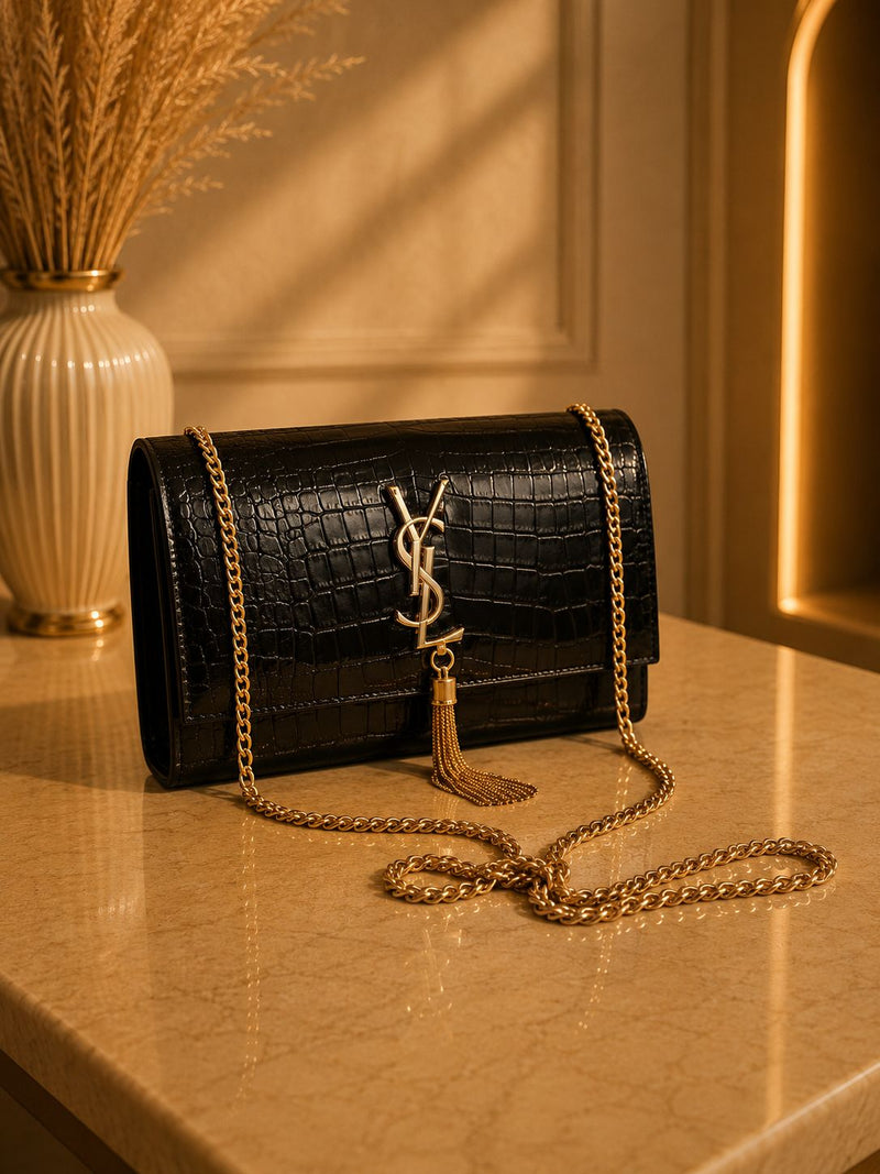 Sac Pochette Élégance Croco Noir