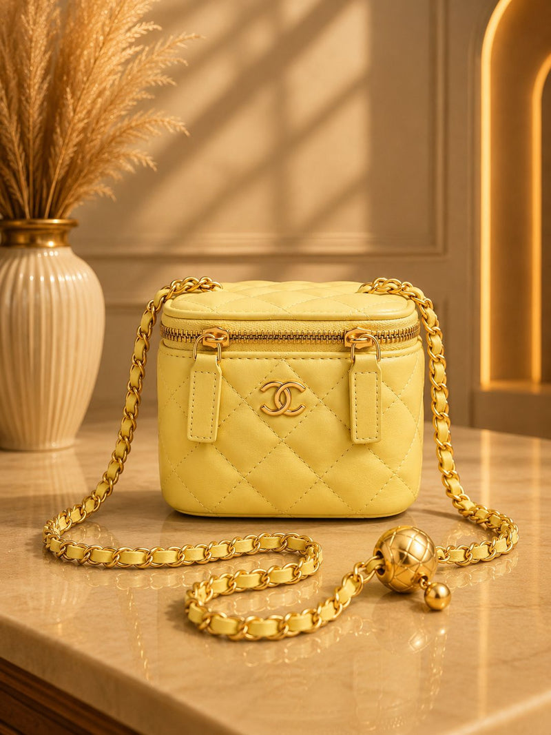 Sac Vanity Matelassé Jaune Pastel – Élégance & Modernité